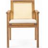 Christopher Knight Home Dessa Outdoor 7 Pieces Dining Set, Woven Wicker Dining Chairs of 6, Acacia Wood Slats Panel Table, Spacious Seating, Wooden Armchairs and Table Set for Yard Garden, Teak+Beige