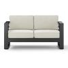 Christopher Knight Home Dessa Patio Loveseat, Aluminum Couch, 2 Seater Sofa, Stable Aluminum Frame Armchair, Spacious Seating, Outdoor Loveseat with Cushions for Backyard Garden Balcony, Black+Beige