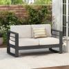 Christopher Knight Home Dessa Patio Loveseat, Aluminum Couch, 2 Seater Sofa, Stable Aluminum Frame Armchair, Spacious Seating, Outdoor Loveseat with Cushions for Backyard Garden Balcony, Black+Beige