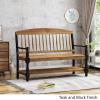 Christopher Knight Home Eddie Indoor Farmhouse Acacia Wood Bench with Shelf, Teak and Black Finish