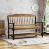 Christopher Knight Home Eddie Indoor Farmhouse Acacia Wood Bench with Shelf, Teak and Black Finish