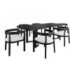 Christopher Knight Home Evat 7-Piece Wooden Dining Table Set for 6, Modern Kitchen Table and Chair Set for 6, Contemporary Dinning Room Furniture Set with 6 Upholstered Armchairs, Black+Cream