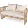 Christopher Knight Home Faine Acacia Wood Outdoor Loveseat Sofa, Patio Loveseat Furniture Set for 2 Seaters, Tub Design Patio Outdoor Sofa Couch with Woven Rope and Removable Cushion, Light Teak+Beige