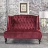 Christopher Knight Home GDFStudio Leona Modern Glam Tufted Velvet Wingback Loveseat, Wine and Dark Brown, 34.00 ”D x 50.25‘’W x 38.50” H