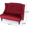Christopher Knight Home GDFStudio Leona Modern Glam Tufted Velvet Wingback Loveseat, Wine and Dark Brown, 34.00 ”D x 50.25‘’W x 38.50” H