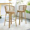 Christopher Knight Home Harrison 28.75″H Outdoor Barstools Set of 2, Rattan Bar Chair, Barrel Backrest Counter Stool, Country Style Bistro Stool, Patio Barstools for Gardern Orchard Yard, Light Brown