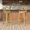 Christopher Knight Home Harrison 28.75″H Outdoor Barstools Set of 2, Rattan Bar Chair, Barrel Backrest Counter Stool, Country Style Bistro Stool, Patio Barstools for Gardern Orchard Yard, Light Brown