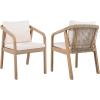 Christopher Knight Home Hawes Acacia Wood Outdoor Dining Chair Set of 2 with Cushion, Wooden Patio Dining Armchair Set with Rope Woven Backrest, Patio Furniture Set for Outdoor Dinner,Light Teak+Cream