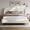 Christopher Knight Home Hazel Queen Size Bed Frame, Upholstered Platform Bed, Soft Boucle Wingback Headboard, Wood Bed Support and Slats, Curved-Shaped Headboard Queen Bed for Adult, 44.50″ H White(White)
