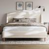 Christopher Knight Home Hazel Queen Size Bed Frame, Upholstered Platform Bed, Soft Boucle Wingback Headboard, Wood Bed Support and Slats, Curved-Shaped Headboard Queen Bed for Adult, 44.50″ H White(White)