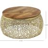 Christopher Knight Home Helast Aluminium Coffee Table with Round Mango Wooden Top, 27.5” W Modern Indoor Accent Table for Living Room Bedroom Home Office, Abstract Hollow Frame, Gold