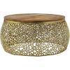 Christopher Knight Home Helast Aluminium Coffee Table with Round Mango Wooden Top, 27.5” W Modern Indoor Accent Table for Living Room Bedroom Home Office, Abstract Hollow Frame, Gold