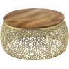 Christopher Knight Home Helast Aluminium Coffee Table with Round Mango Wooden Top, 27.5” W Modern Indoor Accent Table for Living Room Bedroom Home Office, Abstract Hollow Frame, Gold