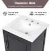 Christopher Knight Home Henie 20″ Bathroom Vanity with Ceramic Sink, Storage Cabinet with Door Organizer, Drawer, Acacia Wood Legs & MDF Wood, Space-Saving, Open Back, Adjustable Foot Pads, Black(Black)