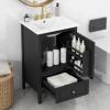 Christopher Knight Home Henie 20″ Bathroom Vanity with Ceramic Sink, Storage Cabinet with Door Organizer, Drawer, Acacia Wood Legs & MDF Wood, Space-Saving, Open Back, Adjustable Foot Pads, Black(Black)