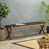 Christopher Knight Home Jeffery Outdoor Acacia Wood Bench with Rope Seating, Black and Teak 61×13.75×16.25 inches