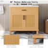 Christopher Knight Home Jones 36″ Bathroom Vanity with Ceramic Sink, Freestanding Bathroom Storage Cabinet, Wooden Bathroom Vanity Organizer, Pedestal Sink Storage Cabinet,Drawer+Rattan Door, Natural(Natural)
