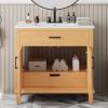 Christopher Knight Home Jones 36″ Bathroom Vanity with Ceramic Sink, Freestanding Bathroom Storage Cabinet, Wooden Bathroom Vanity Organizer, Pedestal Sink Storage Cabinet,Drawer+Rattan Door, Natural(Natural)