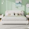 Christopher Knight Home King Size Platform Bed, Boucle Fabric Headborad and Bed Frame, Upholstered Curve-Shaped Design Headboard, Wood Bedpost and Slat, Modern Design Bed Set, Easy Assembly, White(White Boucle)