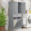 Christopher Knight Home Kirin Bathroom Storage Cabinet with 2 Baskets, Toilet Organzier with Adjustable Shelf, MDF Wood Frame, Soft-Closing Door, Space-Saving Furniture, Hotel/Apartment, Grey(Grey)