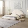 Christopher Knight Home Koma Queen Bed Frame Full Size, Boucle Upholstered Bedframe with Headboard, Unique Arch Shape Wooden Bed Base with Small Table, Easy Assembly, No Boxing Spring Needed, Beige