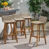 Christopher Knight Home La Brea Outdoor Acacia Wood and Wicker Barstools (Set of 4), Light Brown and Teak