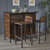 Christopher Knight Home Leni Indoor Acacia Bar Set with Rustic Metal Finish Accents, Dark Brown / Rustic Metal(Acacia Bar Set)