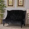 Christopher Knight Home Leora Modern Glam Tufted Velvet Wingback Loveseat, Black / Dark Brown