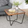 Christopher Knight Home Lyle Living Room Modern Industrial Square Coffee Table, Glass Top Sofa Table with Wooden Edge+Metal Leg,Cafeteria End Table,Multipurpose Side Table for Home Office,Brown+Black