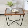Christopher Knight Home Lyle Living Room Modern Industrial Square Coffee Table, Glass Top Sofa Table with Wooden Edge+Metal Leg,Cafeteria End Table,Multipurpose Side Table for Home Office,Brown+Black