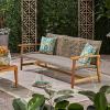 Christopher Knight Home Marcia Outdoor Wood Sofa, Wicker, 75.50 x 31.00 x 31.50, Gray, Natural Stained Finish & DC America UBP18181-BR 18″ Cast Stone Umbrella Base, Bronze Powder Coated Finish