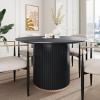 Christopher Knight Home Nalinga Modern Dining Table with Round Wood Table Top and Iron Pedestal Base, Metal Drum Base Kitchen Table for 4-6 People, Premium Quality, Black