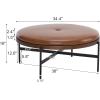 Christopher Knight Home Neapo Round Ottoman, Cocktail Ottoman, Upholstery Coffee Table, X Shape Legs, Comfortable Footstool, Durable Metal Frame, Spacious Seating for Living Room Entryway, Brown+Black