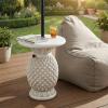Christopher Knight Home Ogla 24” MGO Outdoor Patio Side Table Umbrella Base, Patio Umbrella Stand Outdoor Base with Hand-Turn Tightening Knob, Pineapple-Shaped Patio Coffee Table, Antique White