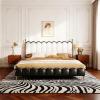 Christopher Knight Home Olimo Queen Size Platform Bed, Faux Leather Headboard and Footboard, Upholstered Back, Stable Slats Frame Support, No Spring Box Needed, Easy Assembly, 47.7″ H Brown+Beige(White+black)