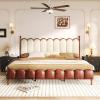 Christopher Knight Home Olimo Queen Size Platform Bed, Faux Leather Headboard and Footboard, Upholstered Back, Stable Slats Frame Support, No Spring Box Needed, Easy Assembly, 47.7″ H Brown+Beige(Brown+beige)