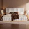 Christopher Knight Home Olivia Linen Upholstered King Size Bed Frame with Headboard, Modern King Bed Frame and Headboard, Wooden Slats Support, Easy Assembly, No Box Spring Needed, Light Beige(Light Beige)