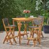 Christopher Knight Home Polaris Outdoor Acacia Wood and Wicker 5 Piece Rectangular Bar Set, 15 “W x 22 “D x 41.75 “H, Teak + Brown