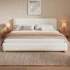 Christopher Knight Home Robey King Size Platform Bed Frame, Boucle Fabric King Size Bed Frame and Headboard, Modern King Bed Set, Wooden Slat Support, No Box Spring Needed, Easy Assembly, White(White)