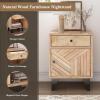 Christopher Knight Home Shinon Mango Wood Nightstand with 1 Drawer, End Table/Sofa/Bed Side Table/Storage Cabinet, Bedroom Decoration/Organizer, Storage Space with Carved Lines on Door, Natural Finish(Natural carved Lines)