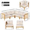 Christopher Knight Home Tilden Acacia Wood V-Shaped Outdoor Sofa with Removable Cushion, Wicker Patio Modular Sectional Sofa for 5 Seaters, Modular Sofa Couch for Poolside, Garden, Backyard,Teak+Beige