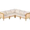 Christopher Knight Home Tilden Acacia Wood V-Shaped Outdoor Sofa with Removable Cushion, Wicker Patio Modular Sectional Sofa for 5 Seaters, Modular Sofa Couch for Poolside, Garden, Backyard,Teak+Beige