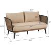 Christopher Knight Home Tobin Patio Loveseat, Outdoor 2-Seater Lounge Sofa, Woven Wicker Faux Rattan Accents, Iron Frame, Removable Water-Resistant Cushions, Porch/Backyard/Balcony, Beige+Black+Brown