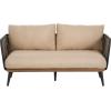 Christopher Knight Home Tobin Patio Loveseat, Outdoor 2-Seater Lounge Sofa, Woven Wicker Faux Rattan Accents, Iron Frame, Removable Water-Resistant Cushions, Porch/Backyard/Balcony, Beige+Black+Brown