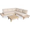 Christopher Knight Home Topia V-Shape Acacia Wood Outdoor Sofa and Coffee Table Set, Wooden Patio Conversation Set with Cushion, Outdoor Modular Sofa Couch with Coffee Table, Light White+Beige
