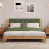 Christopher Knight Home Trisie Mid-Century Modern King Size Bed Frame and Headboard, Solid Wood King Platform Bed Frame with Upholstered Headboard, No Box Spring Needed, Easy Assembly, Walnut Brown(Natural)