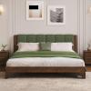 Christopher Knight Home Trisie Mid-Century Modern King Size Bed Frame and Headboard, Solid Wood King Platform Bed Frame with Upholstered Headboard, No Box Spring Needed, Easy Assembly, Walnut Brown(Walnut Brown)