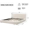 Christopher Knight Home Zonie Linen Upholstered King Size Bed Frame with Headboard, Modern King Bed Frame and Headboard, Solid Wood King Platform Bed Frame, No Box Spring Needed, Easy Assembly, Beige