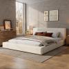 Christopher Knight Home Zonie Linen Upholstered King Size Bed Frame with Headboard, Modern King Bed Frame and Headboard, Solid Wood King Platform Bed Frame, No Box Spring Needed, Easy Assembly, Beige