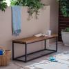 Drew Outdoor Industrial Acacia Wood and Iron Bench, Teak and Black(Teak Finish/Black Metal)